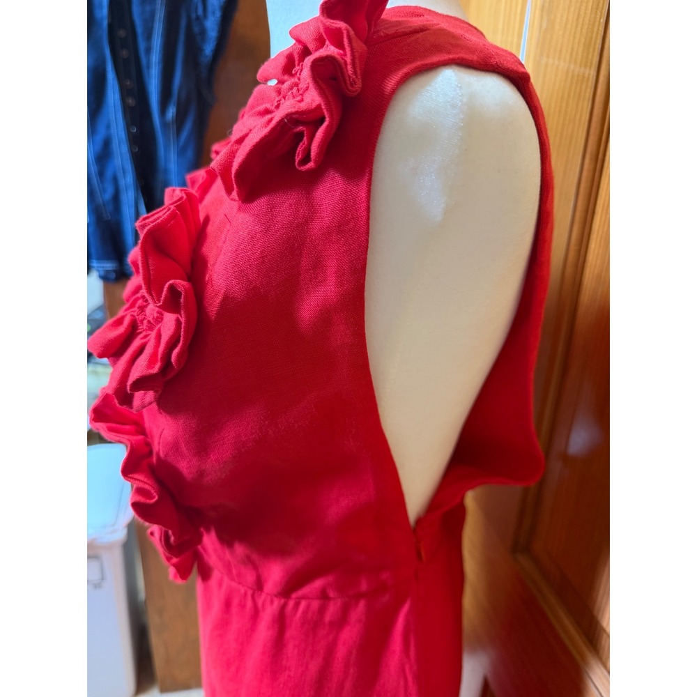 Farm Rio Red 3D Flower Euroflax Premium Linen Maxi Dress Large - Picture 5 of 16